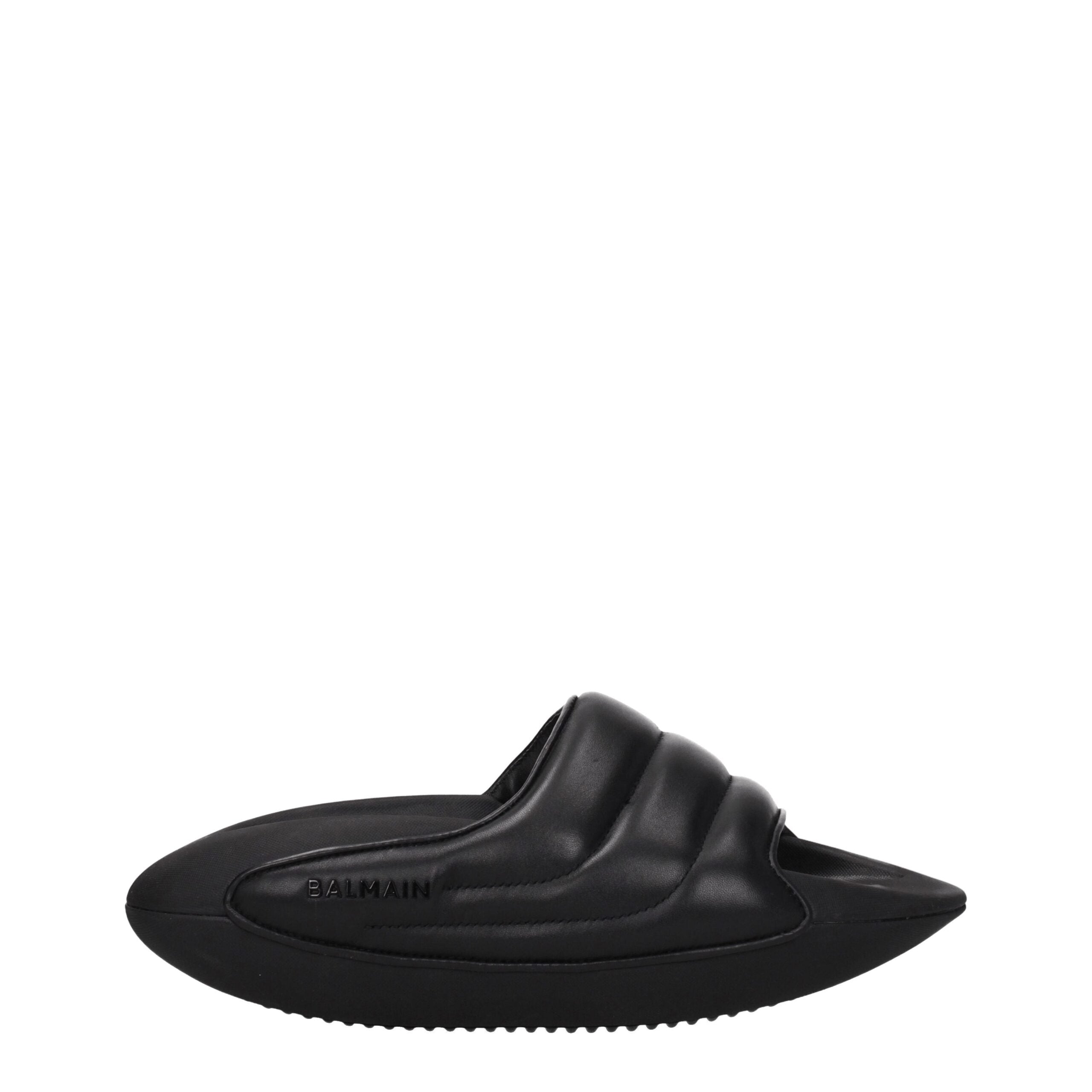 Balmain Black Leather Slipper